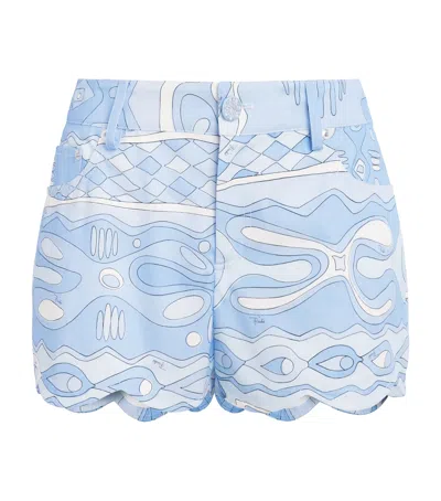 Pucci Cotton Scalloped Angoli Shorts In Blue