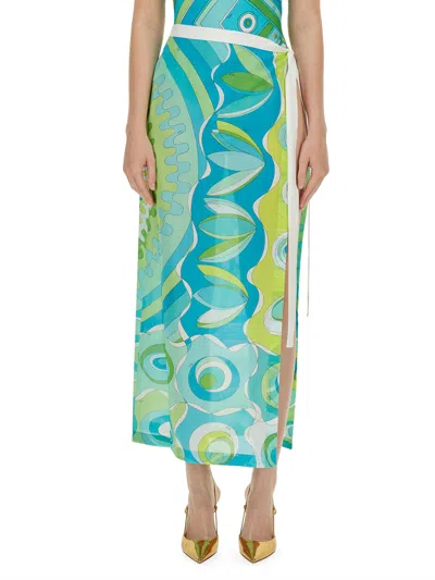 Pucci Cotton Skirt In Azure