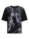 Pucci Cotton And Silk Crewneck T-shirt With Print T-shirts Black In Black