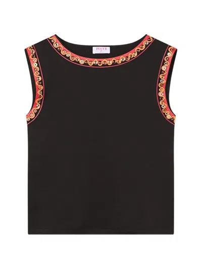Pucci Cotton T-shirt With Printed Detail In Black
