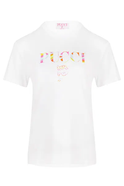 Pucci Cotton T-shirt With  Logo White In Animal Print