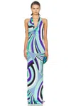 Pucci Cowl Neck Maxi Dress In Blue