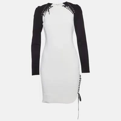 Pre-owned Pucci Cream/black Stretch Crepe Lace Up Mini Dress S In White