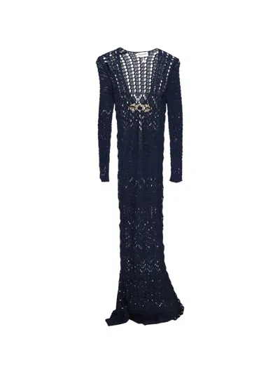 Pre-owned Pucci Crochet V-neck Maxi Dress In Blue