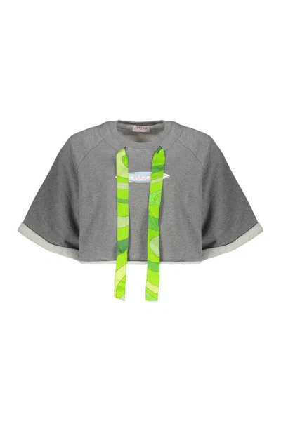Pucci Cropped Sweatshirt In Cotton In Gray