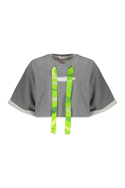 Pucci Cropped Sweatshirt In Cotton In Gray