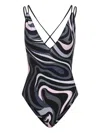 Pucci Abstract Pattern V-neck Bikini With Spaghetti Straps In Black