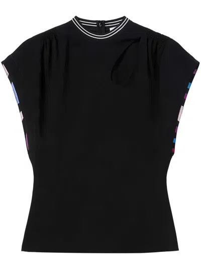 Pucci Cut-out Detail Cap-sleeved T-shirt In Black