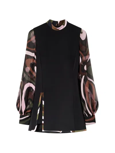 Pucci Dady Dress With Printed Sleeves In Black