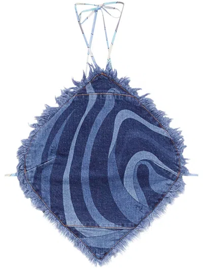 Pucci Denim Halterneck Top In Blue