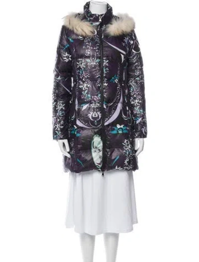 Pre-owned Pucci Down Floral Print Down Coat In Purple