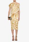 Pucci Draped Marmo Print Midi Dress