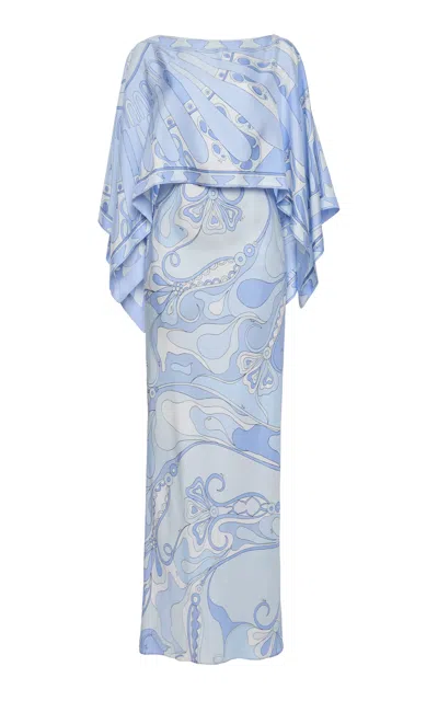 Pucci Draped Silk-twill Maxi Dress In Blue