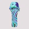Pucci Iride Print Long Silk Dress With Cape