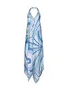 Pucci Iride-print Halterneck Silk Dress In Celeste Bianco