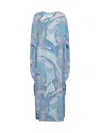 Pucci Orchidee-print Silk Kaftan In Celeste/rosa