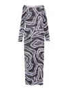 Pucci Maxi Dress With Abstract Pattern And Long Sleeves In Gray