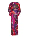 Pucci Orchidee-print Cape-detail Maxi Dress In Multi