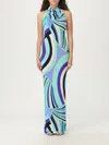 Pucci Long Dress With Geometric Pattern And Halter Neck In Blue