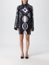 Pucci Geometric Pattern Long Sleeve High Neck Dress In Multi