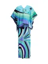 Pucci Iride Print Long Dress With Cape In Blue
