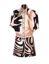 Pucci Nude And Neutral Silk Dress With High Collar And Bold Patterns