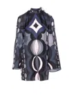 Pucci Geometric Pattern Long Sleeve High Neck Dress In Black