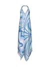 Pucci Iride-print Halterneck Silk Dress In Celeste Bianco