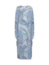 Pucci Orchidee-print Silk Kaftan In Celeste/rosa