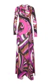 Pucci Orchidee And Iride Printed Gown In Purple