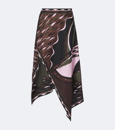 Pucci Dune Asymmetric Silk Twill Midi Skirt In Multicoloured