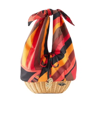 Pucci Embellished Bamboo-trimmed Silk-twill Clutch In Orange