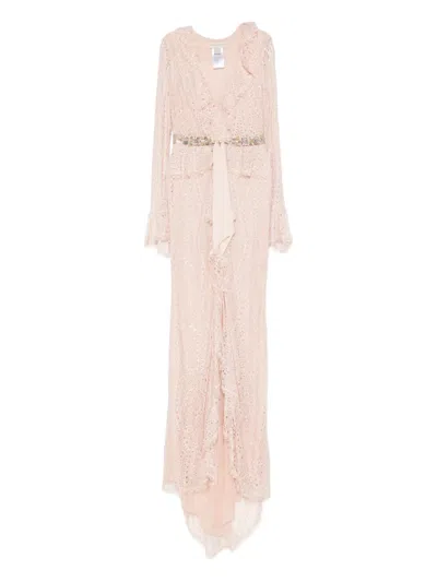 Pucci Embellished Belted Lace Gown In Pink