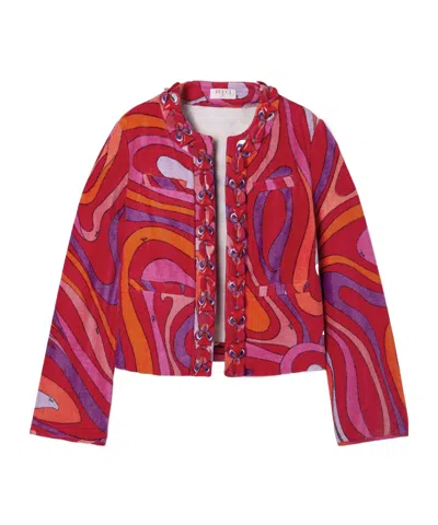 Pucci Embellished Twill-trimmed Printed Cotton-terry Jacket In Red