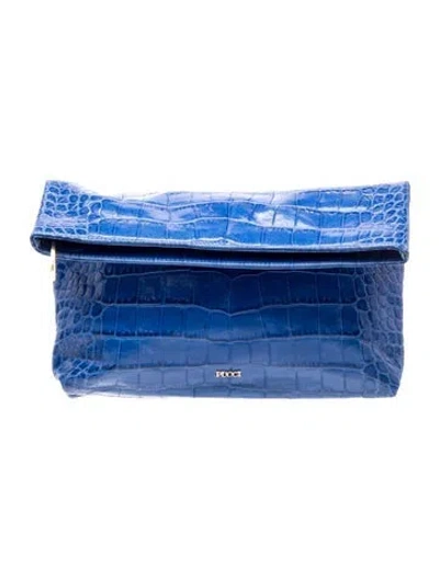 Pre-owned Pucci Embossed Leather Clutch In Blue