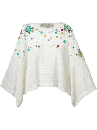 Pucci Embroidered Crochet Poncho In White