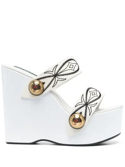 Pucci Embroidered-design Open-toe Sandals In White