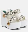 Pucci Embroidered Leather Wedge Sandals In White