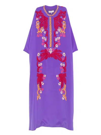 Pucci Embroidered Silk Maxi Dress In Purple