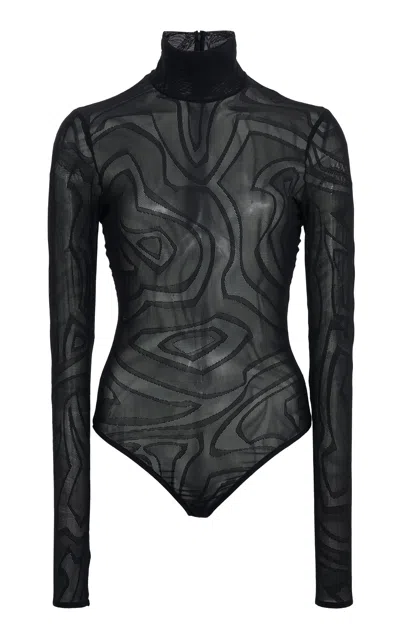Pucci Embroidered Tulle Bodysuit In Black