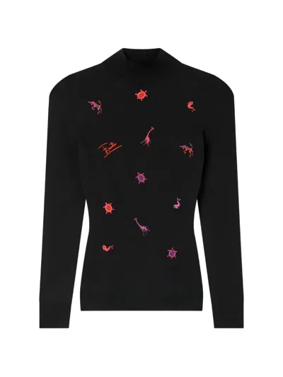 Pucci Embroidered Wool Sweater In Black