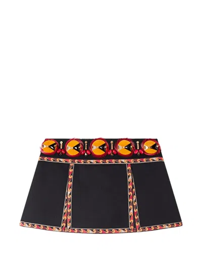 Pucci Gabardine Mini Skirt Contrast Trim Embellished Waistband In Black
