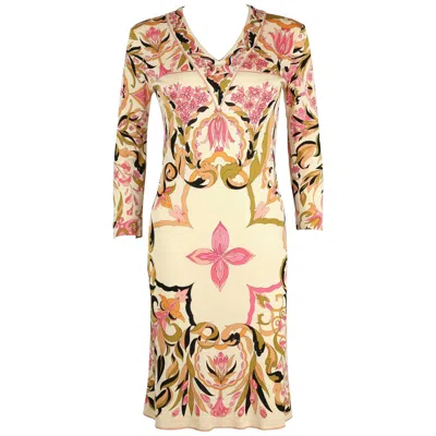 Pre-owned Pucci Emilio  1960's Pink Multicolor Kaleidoscope Floral Print Silk Sheath Dress