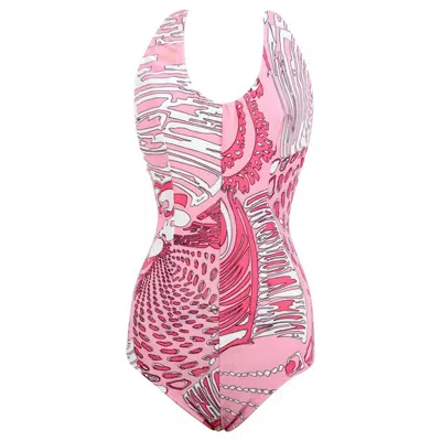 Pre-owned Pucci Emilio  1960s Pink "mombasa" Print One-piece Halter Neck Swimsuit Size S