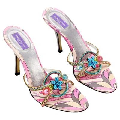 Pre-owned Pucci Emilio  2000s Pink & Blue Starfish Jewel Sandal Heels