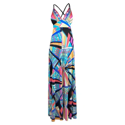 Pre-owned Pucci Emilio  2018 Maxi Printed Geometric Jersey Dress In Gray