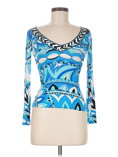 Pre-owned Pucci Emilio  3/4 Sleeve Top Blue V Neck Tops