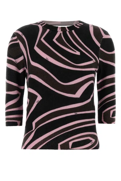 Pucci Emilio  3/4 Sleeve Top - Printed - Printed Wool In Black