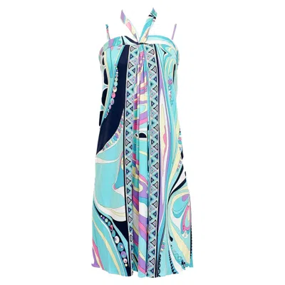 Pre-owned Pucci Emilio  Aqua Printed Halter Above The Knee Slip Dress In Blue