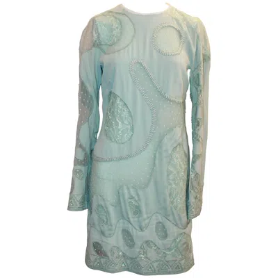 Pre-owned Pucci Emilio  Aqua Silk Chiffon Long Sleeve Dress With Sheer Cutouts - 10 In Gray